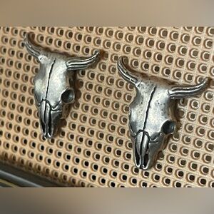 Sterling Silver Bull Skull Earrings, high quality detail studs